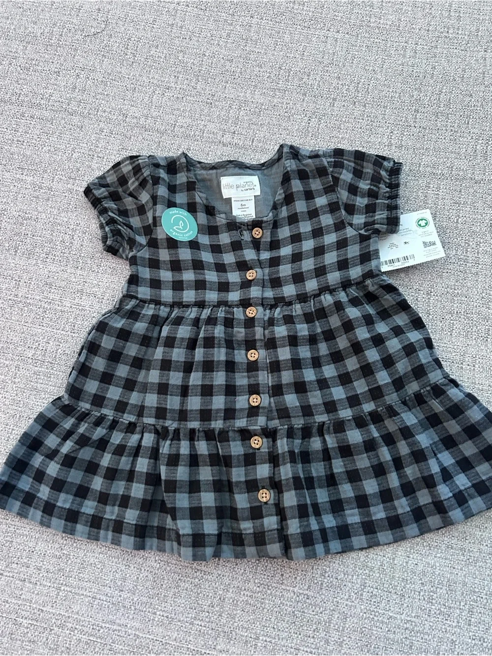 Carter’s Black and Gray Plaid Baby Dress with Bloomers. NWT. Size 6M